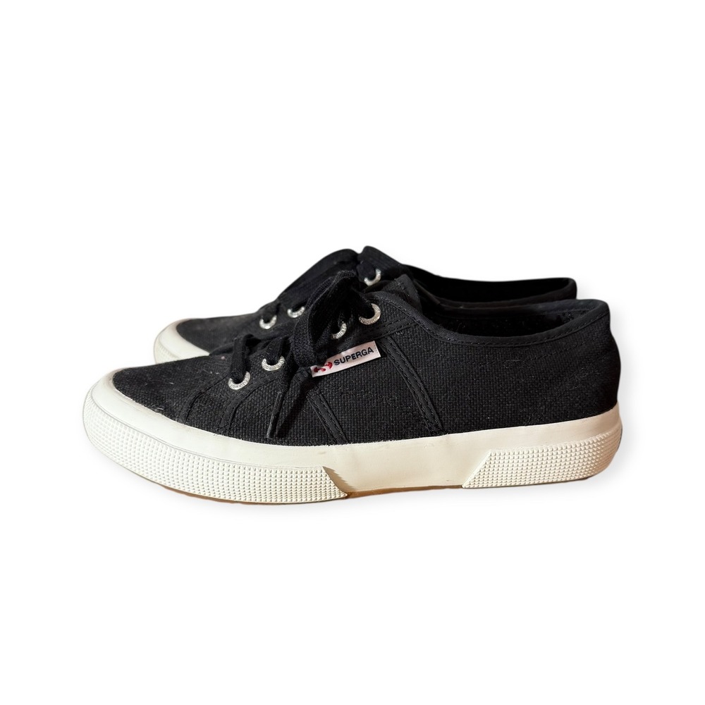 Superga Cotu Classic Black Canvas Low Top Sneakers Women's Size 37.5